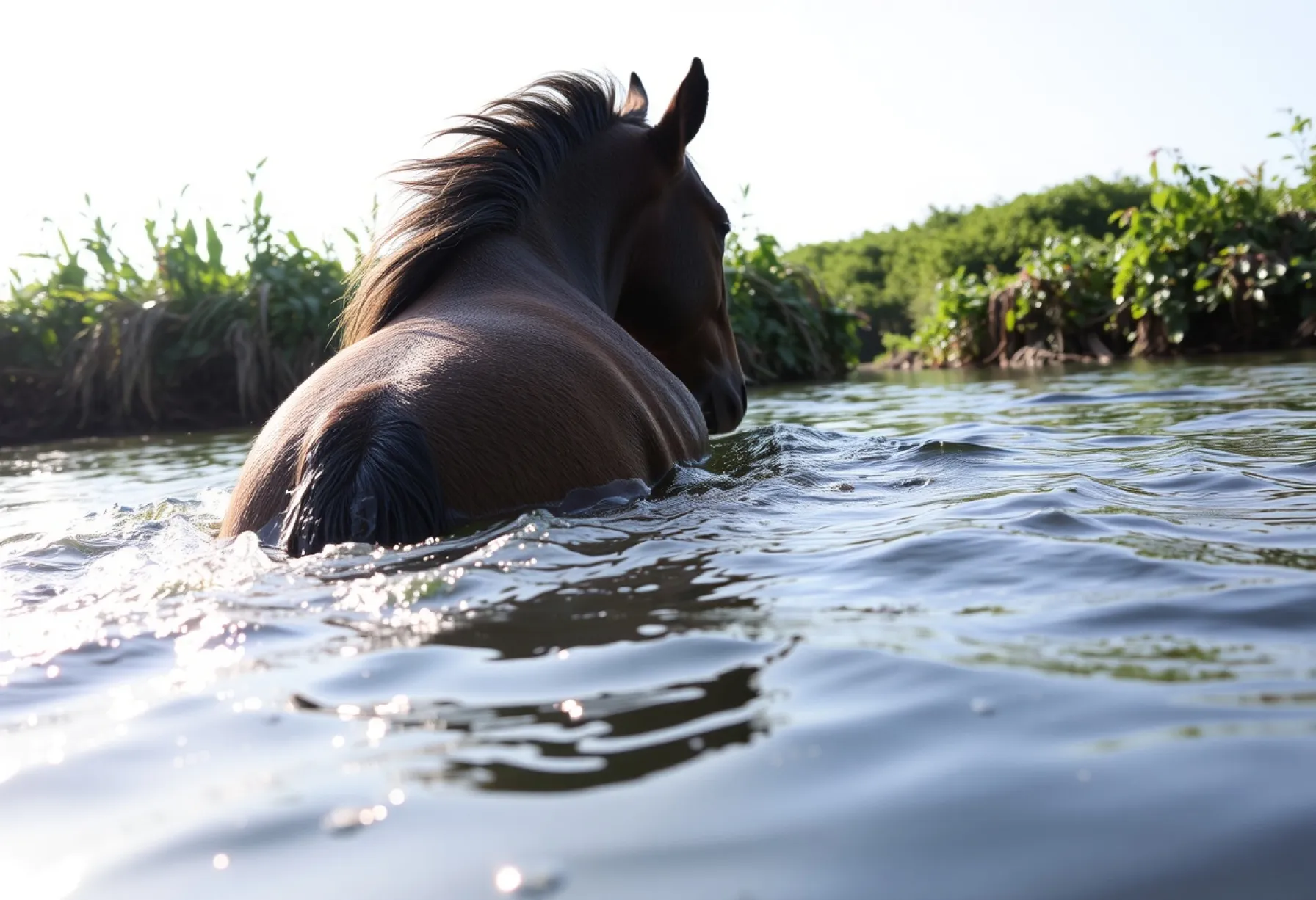 Hecht im klaren Fluss: Sonnenstrahlen und natürliche Flusslandschaft