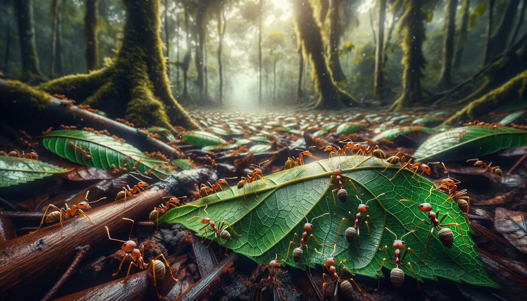 Blattschneiderameisen bei der Arbeit in einem Waldgebiet in Costa Rica, 2022