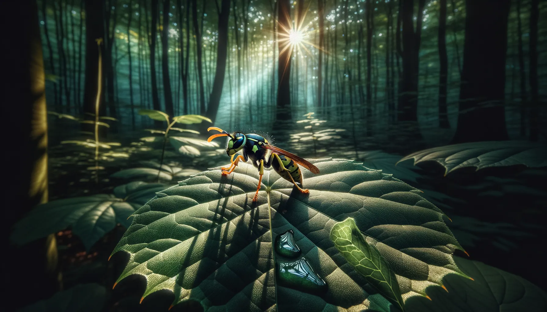 Wespe auf Blatt in brandenburgischem Wald: Naturbeobachtung und Fotografie