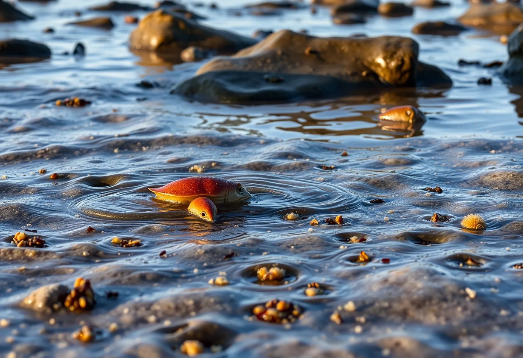 Taschenkrebs im flachen Wasser: Verhalten und Umgebung im Küstenbereich