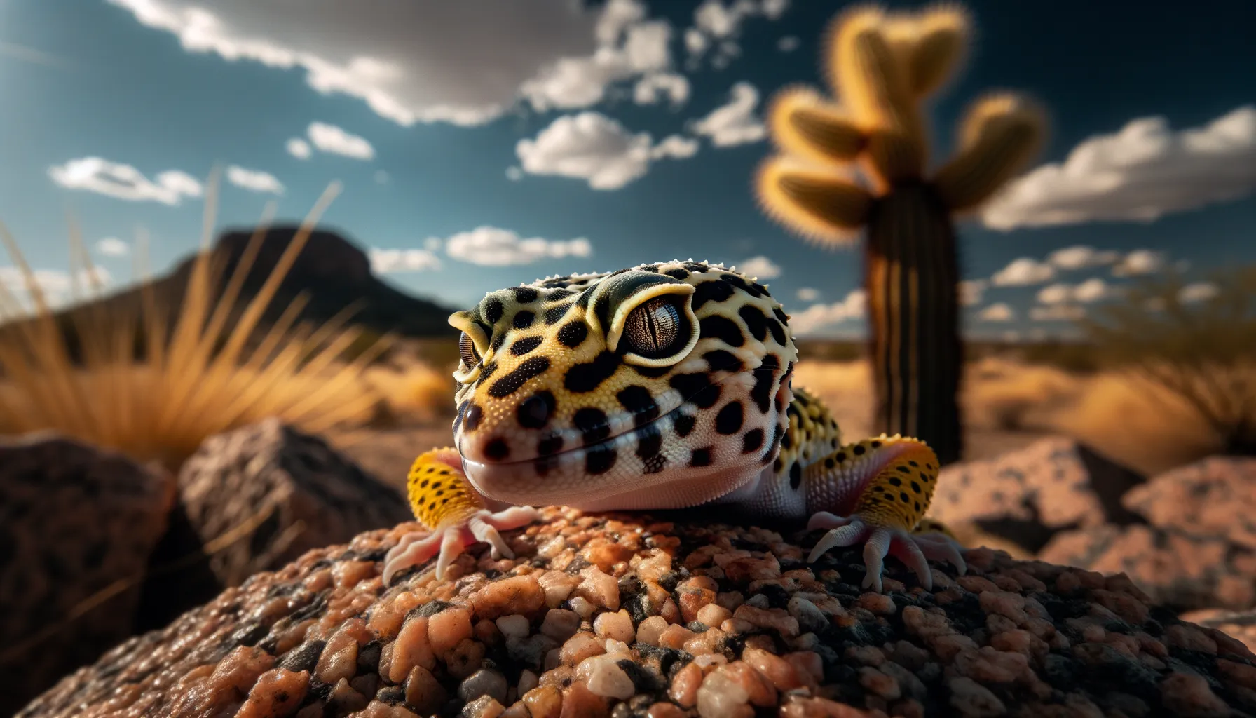 Leopardgecko auf Felsen in der Sonora-Wüste: Anpassung und Ruhe in natürlicher Umgebung
