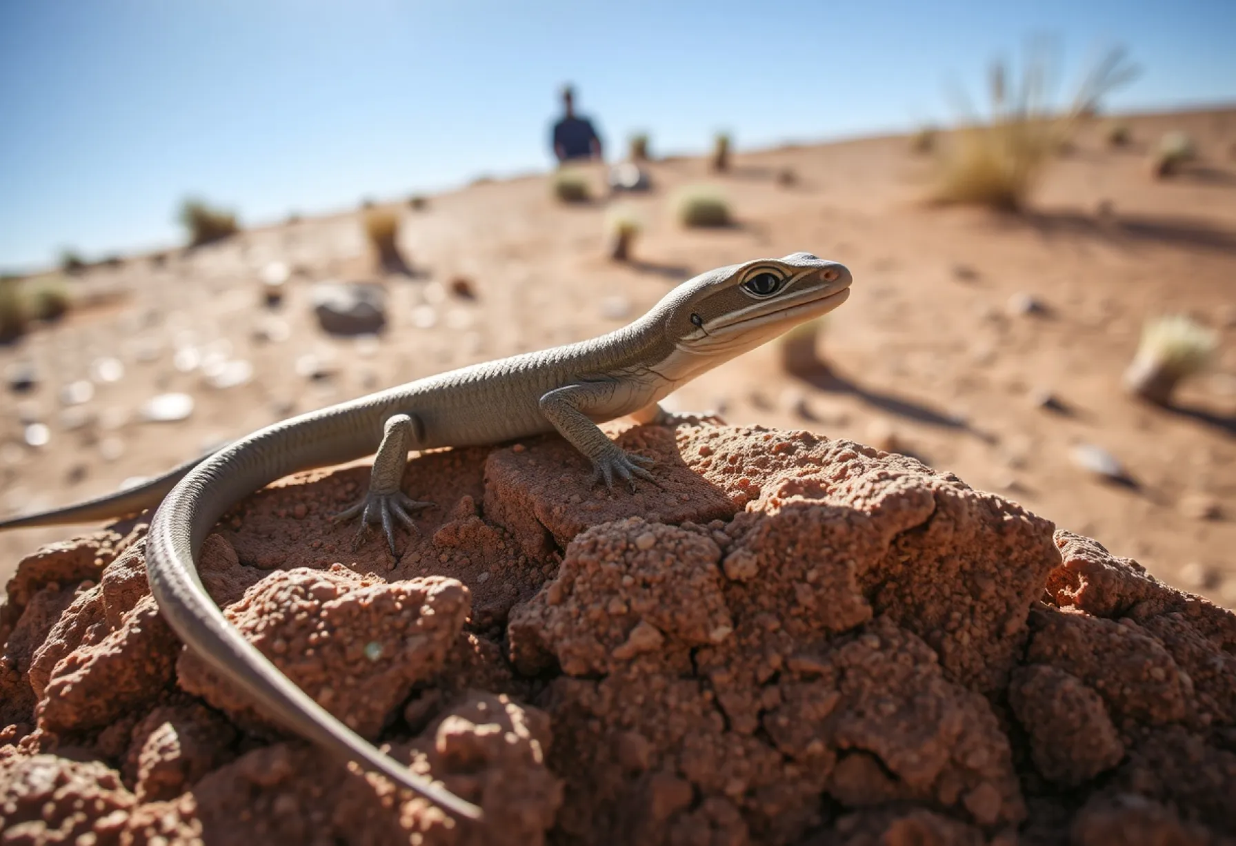 Sand-Skink in der australischen Wüste: Ein ruhender Reptil auf einem Felsen in der Hitze des Tages