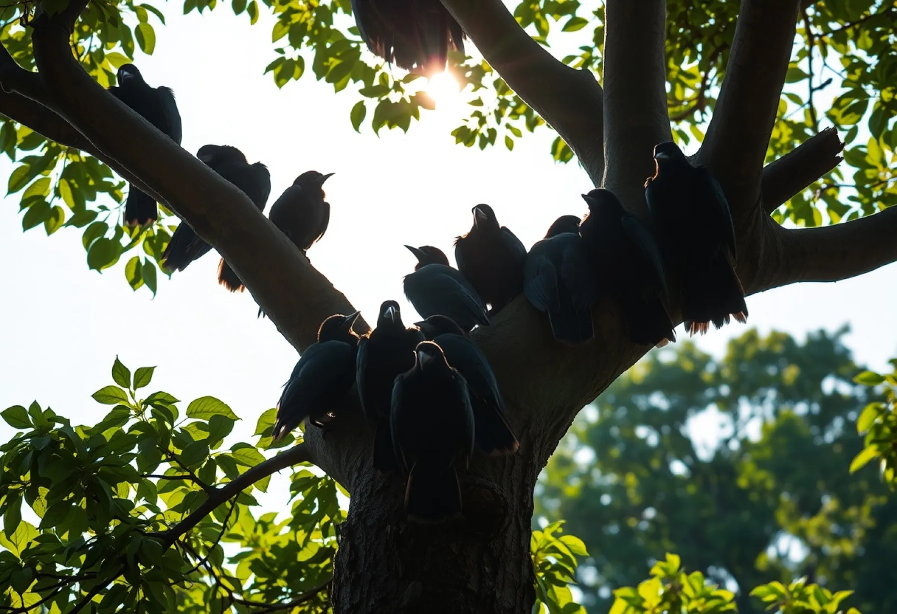 Flughunde in einem Borneo-Tropenwald bei Tagesanbruch