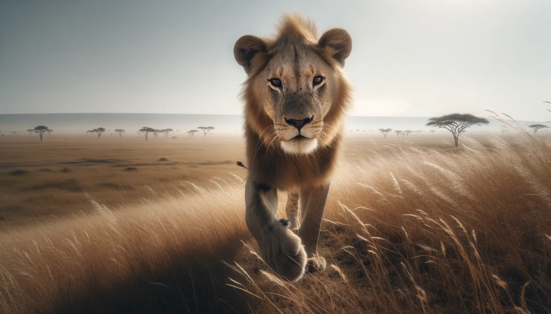 Löwe auf Hügel in der Serengeti: Szenenbild der Savanne in Tansania
