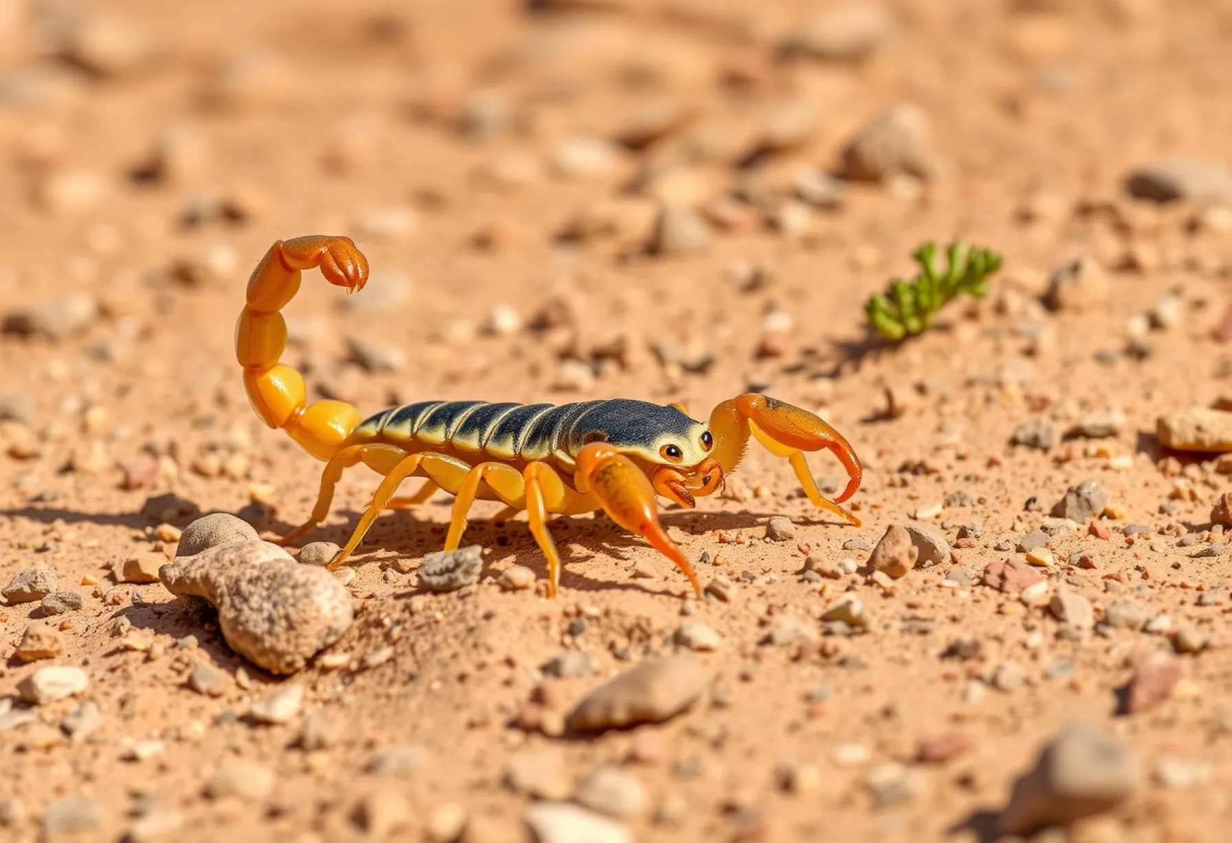 Skorpion der Buthidae-Familie in der Kalahari-Wüste: Tarnung und Verteidigungsbereitschaft im natürlichen Lebensraum