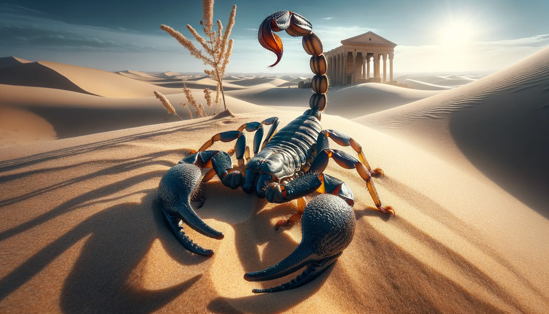Skorpion der Art Androctonus australis in der Sahara Algeriens auf sandigem Untergrund