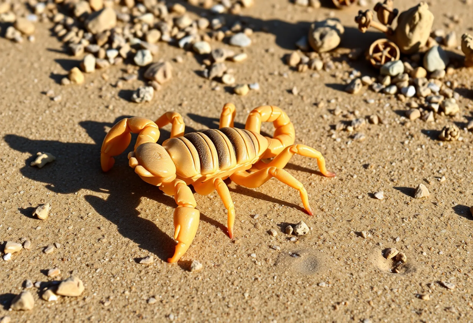 Wüstenskorpion Androctonus australis in natürlicher Tarnung auf sandigem Untergrund