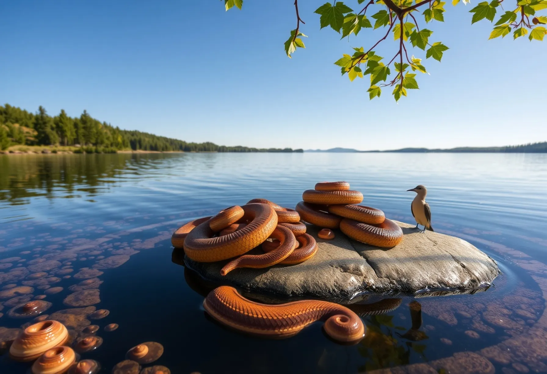Süßwasserschnecken auf moosbedecktem Felsen in den Adirondack Mountains