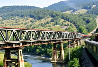 Eisenbahnbrücke über das Rurtal in Nordrhein-Westfalen: Stahlkonstruktion und Landschaftskontrast
