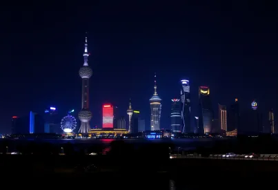 Nachtsilhouette von Shanghai: Architektur, Lichter und Reflexionen im Huangpu-Fluss