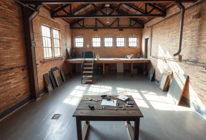 Loft mit industriellem Charme: Backsteinwände, Stahlträger und Tageslicht im Atelier