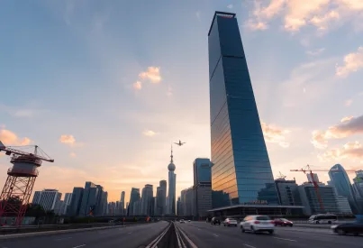 Wolkenkratzer in Shanghai: Futuristische Architektur in der Abenddämmerung