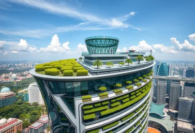 Futuristischer Wolkenkratzer mit integrierten vertikalen Gärten in Singapur