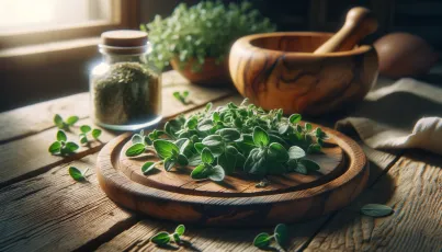 Vergleich von frischem und getrocknetem Oregano auf einem Küchentisch