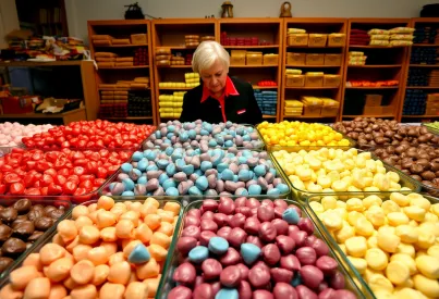 Vielfältige Bonbons in einem belgischen Laden in Brügge ausgestellt