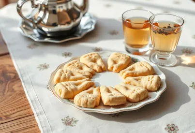 Traditioneller Englischer Teetisch mit Shortbread-Keksen und Silberkanne