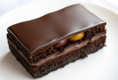 Sachertorte auf weißem Porzellanteller mit Aprikosenmarmelade und Schokoladenglasur, serviert mit Schlagobers und Dessertlöffel im Wiener Stil