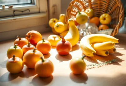 Handgefertigte Marzipanfrüchte: Detailgetreue Modellierung und Bemalung auf Holzuntergrund