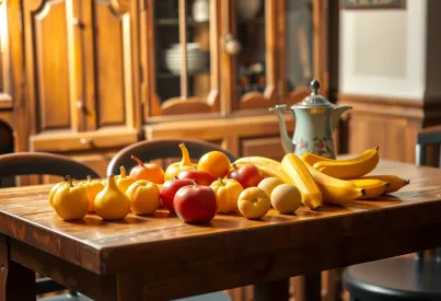Stillleben mit Marzipanfrüchten und Kaffee im Stil eines Wiener Kaffeehauses der 1920er Jahre