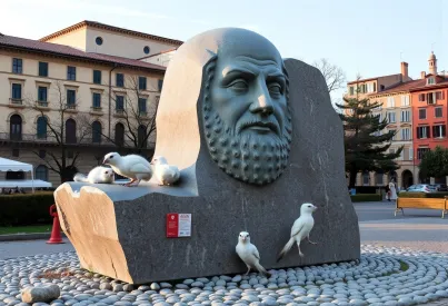 Steinskulptur eines sitzenden Philosophen im Altstadtpark von Florenz