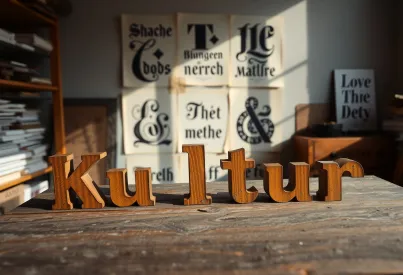 Historische Typografie: Ein Stillleben aus hölzernen Druckbuchstaben im Berliner Atelier