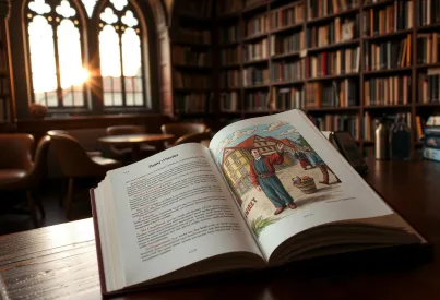 Illustration eines mittelalterlichen Marktplatzes in einer Prager Bibliothek