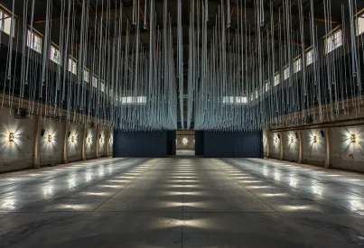 Kinetische Lichtinstallation in verlassener Industriehalle bei Leipzig