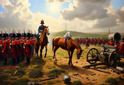 Ölgemälde der Schlacht bei Waterloo 1815: Britische und französische Truppen im Kampf