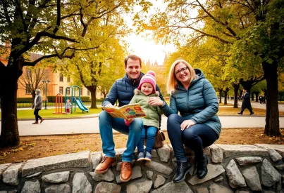 Familienausflug im herbstlichen Stadtpark von München: Eine Adoptivfamilie genießt die Natur und Gemeinschaft