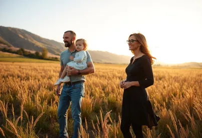 Familie genießt ruhigen Abendspaziergang in der Toskana