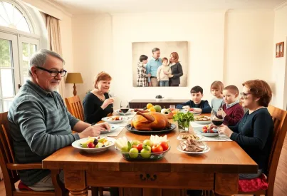 Familientreffen im Wohnzimmer: Drei Generationen versammeln sich zu einem gemeinsamen Essen