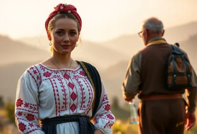 Traditionelle rumänische Tracht aus Maramureș: Beschreibung und Details der Kleidung einer Frau vor den Karpaten.