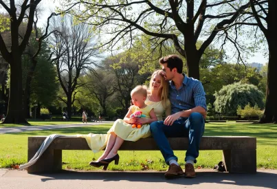 Junges Paar mit Tochter im Berliner Stadtpark: Ein Moment der Ruhe und Verbundenheit