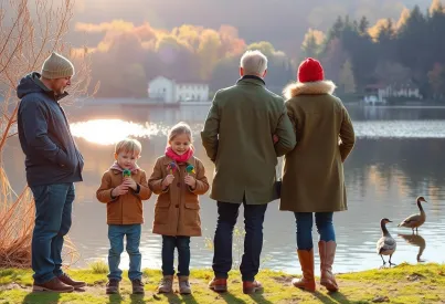 Familienausflug an einem Herbstnachmittag am See im Schwarzwald, Deutschland