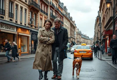 Ein Paar in Paris: Alltagsszene auf belebter Straße im 19. Jahrhundert-Ambiente
