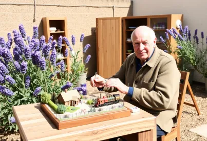 Modellbahnlandschaft im Garten: Ein Mann widmet sich seinem Hobby in Südfrankreich