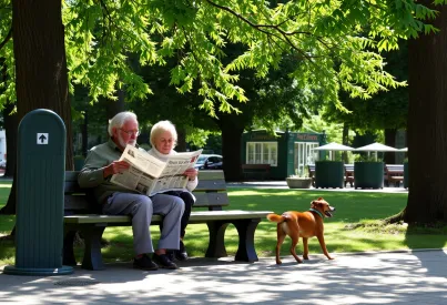 Älteres Paar im Park unter Kastanienbaum in Südfrankreich