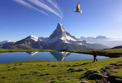 Ein Morgen in den Schweizer Alpen: Matterhorn, Bergsee und Almwiesen