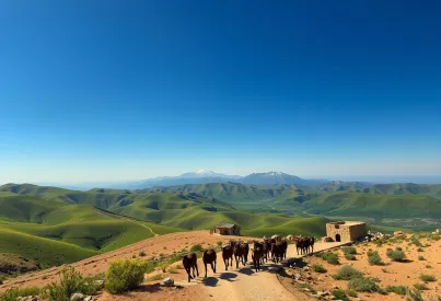 Landschaft des Atlasgebirges in Marokko: Ziegenherde, Berberhirte und natürliche Szenerie