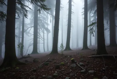 Nebelschwaden im Schwarzwald: Eine Beschreibung der Waldatmosphäre und Vegetation