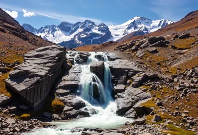 Gletscherwasserfall in den Schweizer Alpen: Unberührte Natur in steiniger Landschaft