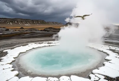 Heißwasserquelle in den geothermalen Feldern von Hveravellir, Island: Naturbeschreibung und geologische Merkmale