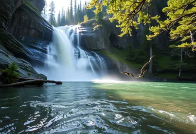 Wasserfall mit Regenbogen in den kanadischen Rocky Mountains: Eine ungestörte Naturszenerie