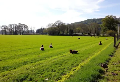 Landschaft mit Weide, Kühen und Eichen im ländlichen Umfeld