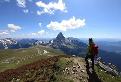 Frühjahrswanderung in den Dolomiten: Panoramablick mit Marmolada im Hintergrund