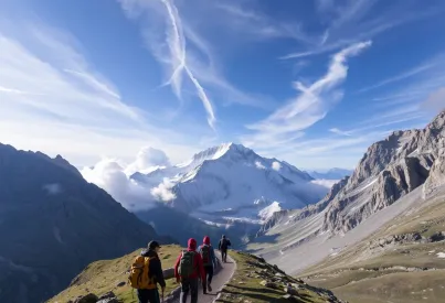 Wanderer auf dem Abstieg: Eine Szene am Großglockner im Morgenlicht