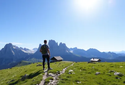 Wanderer in den Dolomiten: Eine stille Berglandschaft im Sonnenlicht