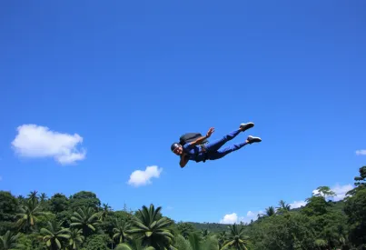 Fallschirmspringer über dem Dschungel von Costa Rica in klarer Luft und sanfter Brise