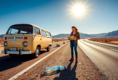 Reisende pausieren ihren Roadtrip in der Wüste Nevadas