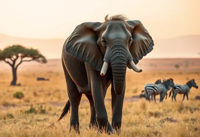 Elefantenbulle in der Savanne des Serengeti-Nationalparks bei Sonnenaufgang